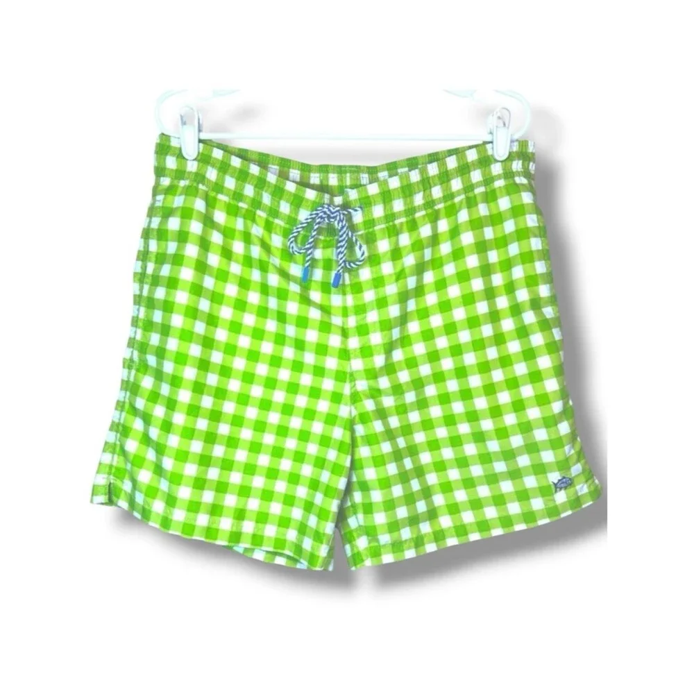 Southern Tide Green Gingham Swim Trunks Checks Size S Coastal Resort Vacation
